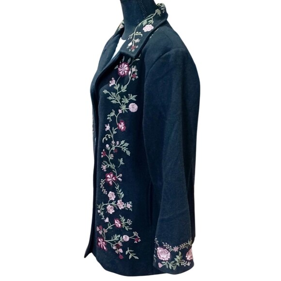 North Style Vintage Sz XL Wool Blend Floral Embroidered Jacket Coat Pockets - Picture 2 of 10
